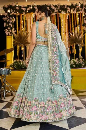 Elegant Lime Green Satin Silk with Sequins And Embroidery Ready to Wear Wedding Lehenga