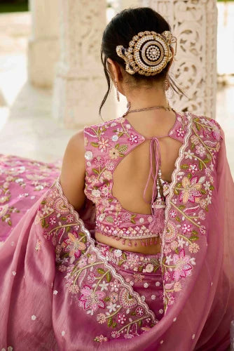 Gorgeous Pink Organza Embroidered Sequins Work Wedding Wear Lehenga Choli with Dupatta