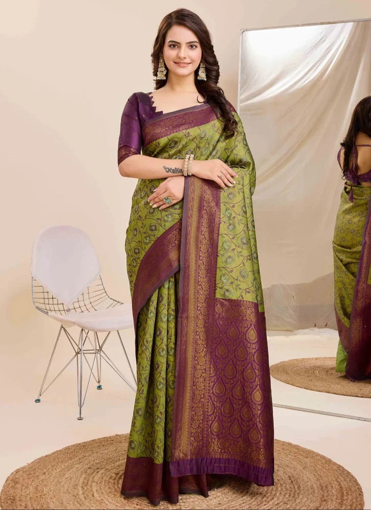 Green Color Eye Catching Kanjivaram Silk Saree For Indian Wedding
