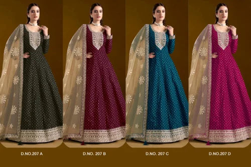 Chanderi Anarkali Suit with Butti Work