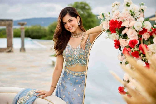 Lavender Satin Silk Embroidered Wedding Lehenga with Cutwork Border Bridal And Festive Wear