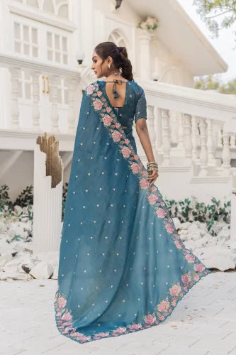 Pure Crush Silk Designer Saree With Embroidery And Cut Work
