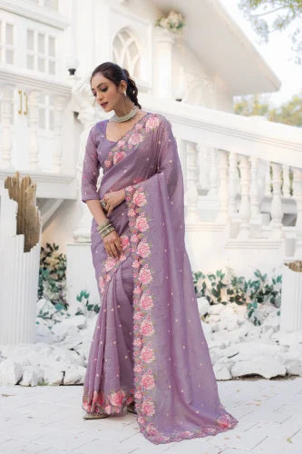 Pure Crush Silk Designer Saree With Embroidery And Cut Work