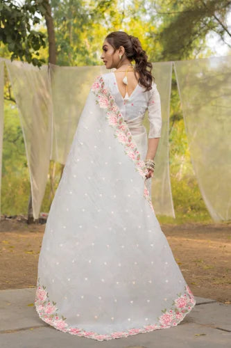 Pure Crush Silk Designer Saree With Embroidery And Cut Work