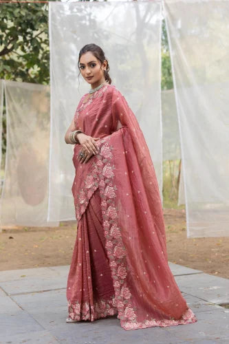 Pure Crush Silk Designer Saree With Embroidery And Cut Work