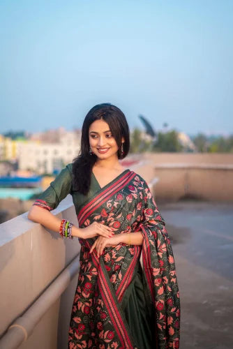 Rashmika Pushpa 2 Soft Kolam Silk Sarees with Floral Prints