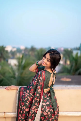 Rashmika Pushpa 2 Soft Kolam Silk Sarees with Floral Prints