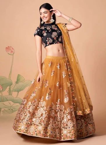 Regal Net Indian Lehenga with Traditional Thread and Zari Work