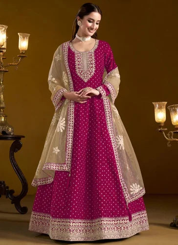 Chanderi Anarkali Suit with Butti Work