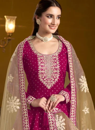 Chanderi Anarkali Suit with Butti Work