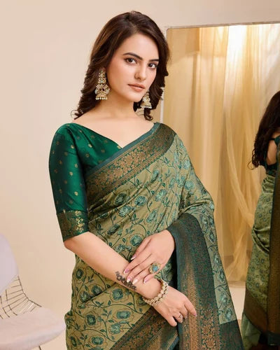 Unique Green Soft Kanjivaram Silk Indian Saree