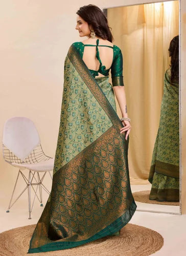 Unique Green Soft Kanjivaram Silk Indian Saree