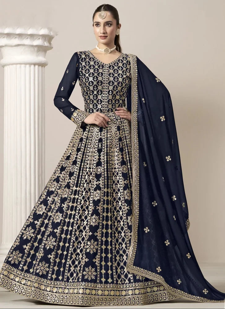Wedding Wear Faux Georgette Embroidered Long Anarkali Suit