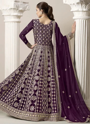 Wedding Wear Faux Georgette Embroidered Long Anarkali Suit