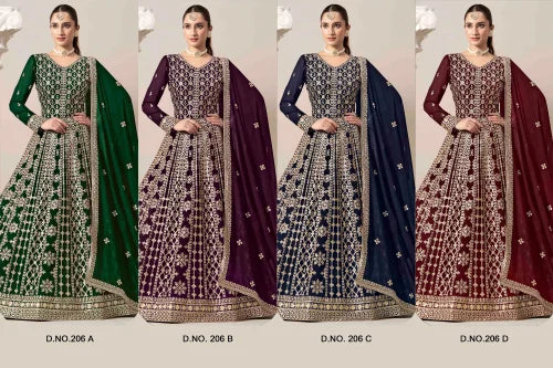 Wedding Wear Faux Georgette Embroidered Long Anarkali Suit