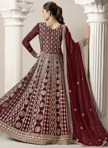 Wedding Wear Faux Georgette Embroidered Long Anarkali Suit