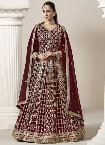 Wedding Wear Faux Georgette Embroidered Long Anarkali Suit