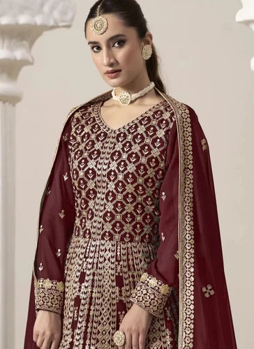 Wedding Wear Faux Georgette Embroidered Long Anarkali Suit